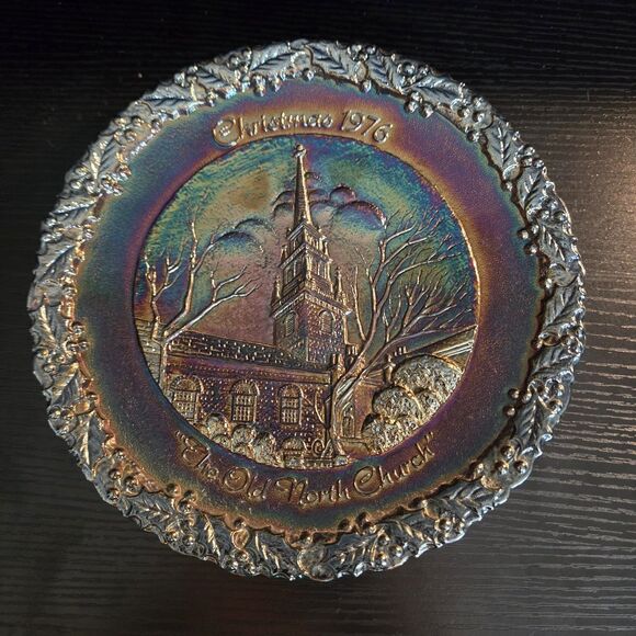 Fenton 1976 Christmas in America Plate No.7 The Old North Church W/ Sticker - Picture 1 of 5